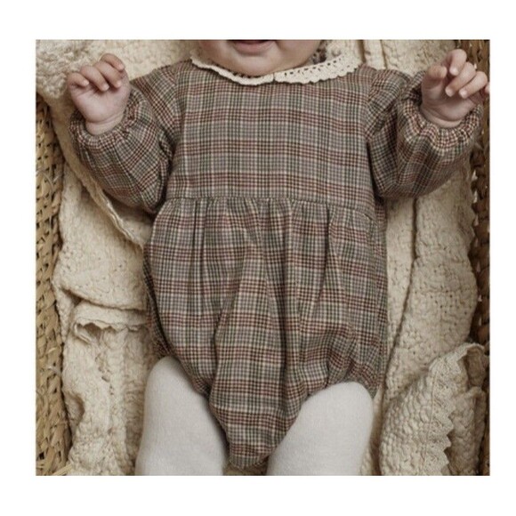 Bebe Organic Baby Girl Eleanor Romper In Vintage Plaid 12 Months Organic Cotton - Picture 1 of 4